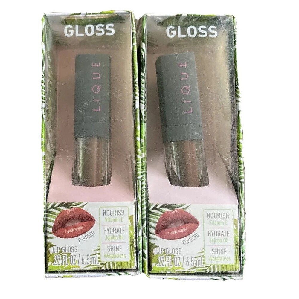 Lique Lip Gloss Exposed Nourish Hydrate Shine Vitamin E Jojoba Lot Of 2 New